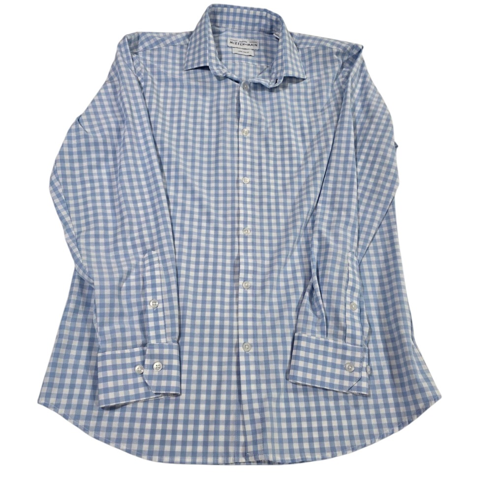 Leeward Mizzen + Main Button Up Top Womens Blue White Large‎ Checkered Stretch